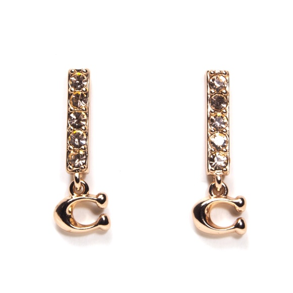 Coach Jewelry - Coach Rose Gold Tone Signature “C” Pavé Bar Stud Earrings